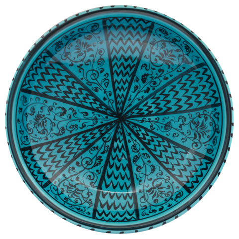 Selçuklu Bitki ve Çizgisel Desenli Turkuaz Ayaklı Tabak 23cm