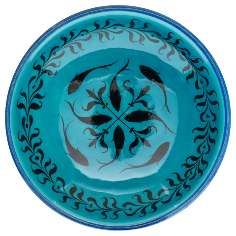 Selçuklu Balık Desenli Turkuaz Ayaklı Tabak (23cm)