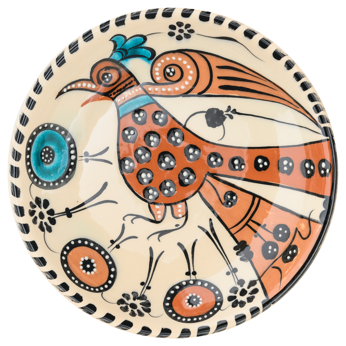 Selçuklu Stilize Renkli Tavus Kuşu Desenli Ayaklı Tabak 23cm