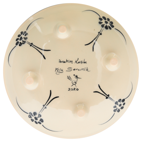 Selçuklu Stilize Renkli Tavus Kuşu Desenli Ayaklı Tabak 23cm