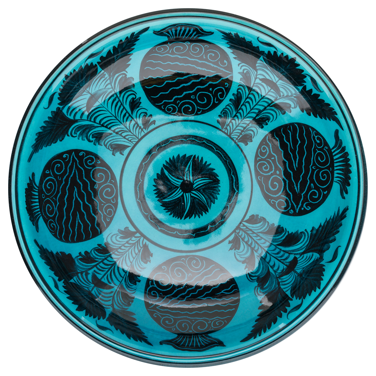 Selçuklu Nar Desenli Turkuaz Ayaklı Tabak (23cm)