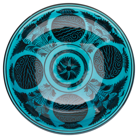 Selçuklu Nar Desenli Turkuaz Ayaklı Tabak (23cm)