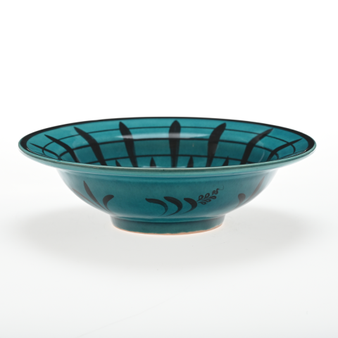 Selçuklu Çiçekli Fırça Darbeli Turkuaz Kenarlı Tabak (19cm)