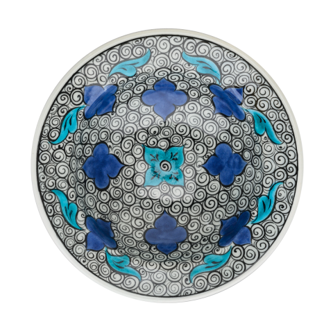 Selçuklu Yapraklı Salyangoz Desenli Kenarlı Tabak (19cm)