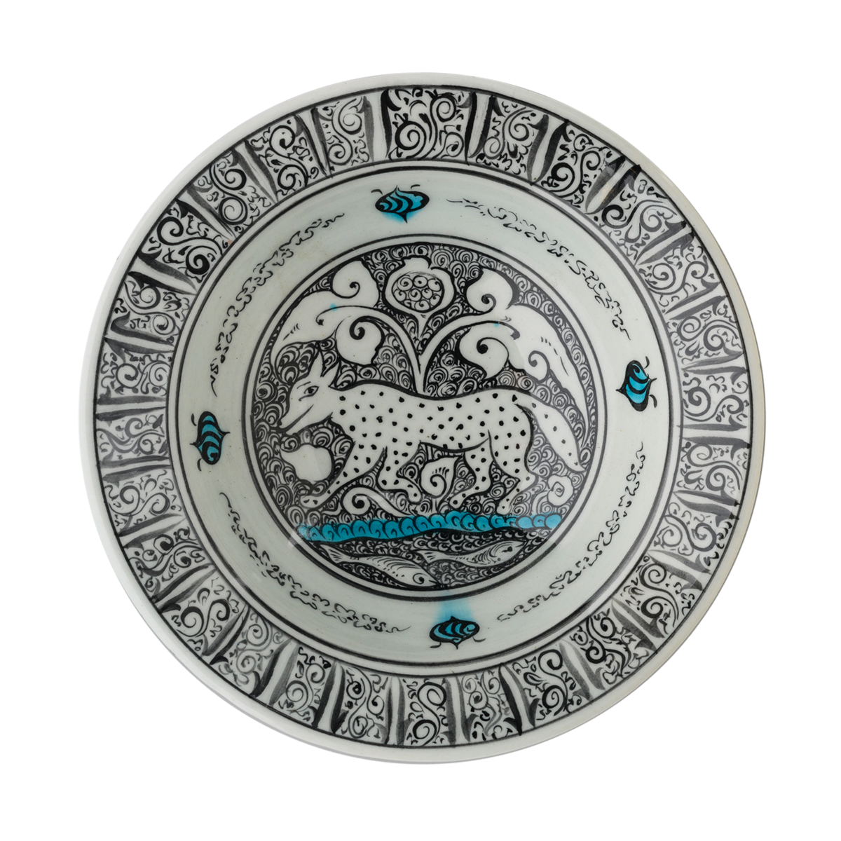 Selçuklu Bitkisel ve Tilki Desenli Kenarlı Tabak (19cm)