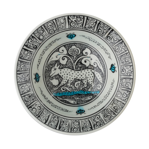 Selçuklu Bitkisel ve Tilki Desenli Kenarlı Tabak (19cm)