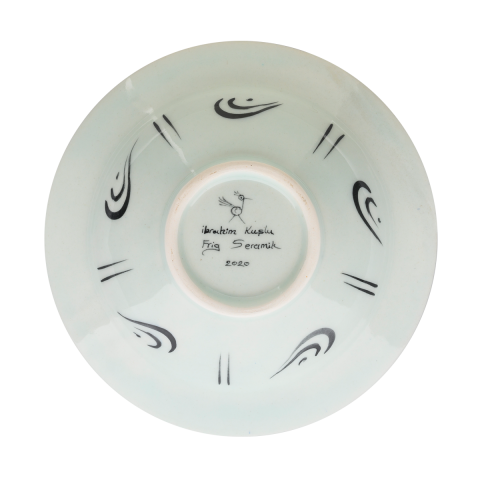 Selçuklu Tepeli Kuş Desenli Beyaz Kenarlı Tabak (19cm)