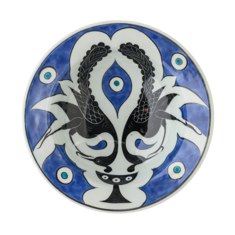 Selçuklu Su İçen Tavus Kuşları Kenarlı Tabak (19cm)