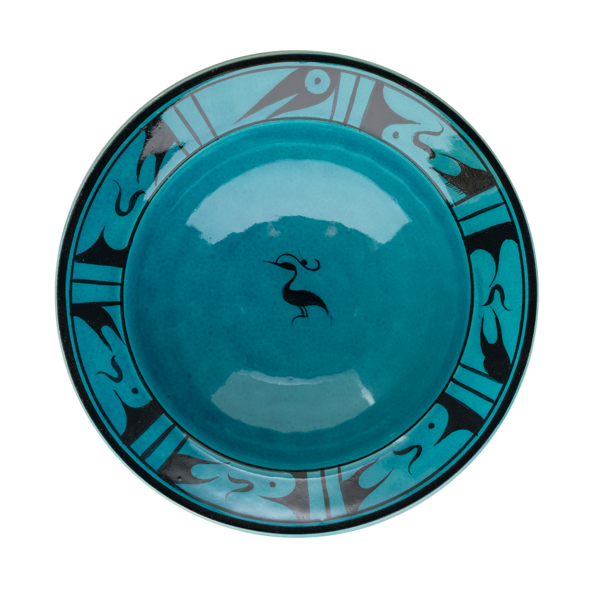 Selçuklu Tepeli Kuş Desenli Turkuaz Kenarlı Tabak (19cm)