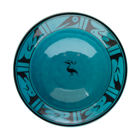 Selçuklu Tepeli Kuş Desenli Turkuaz Kenarlı Tabak (19cm)