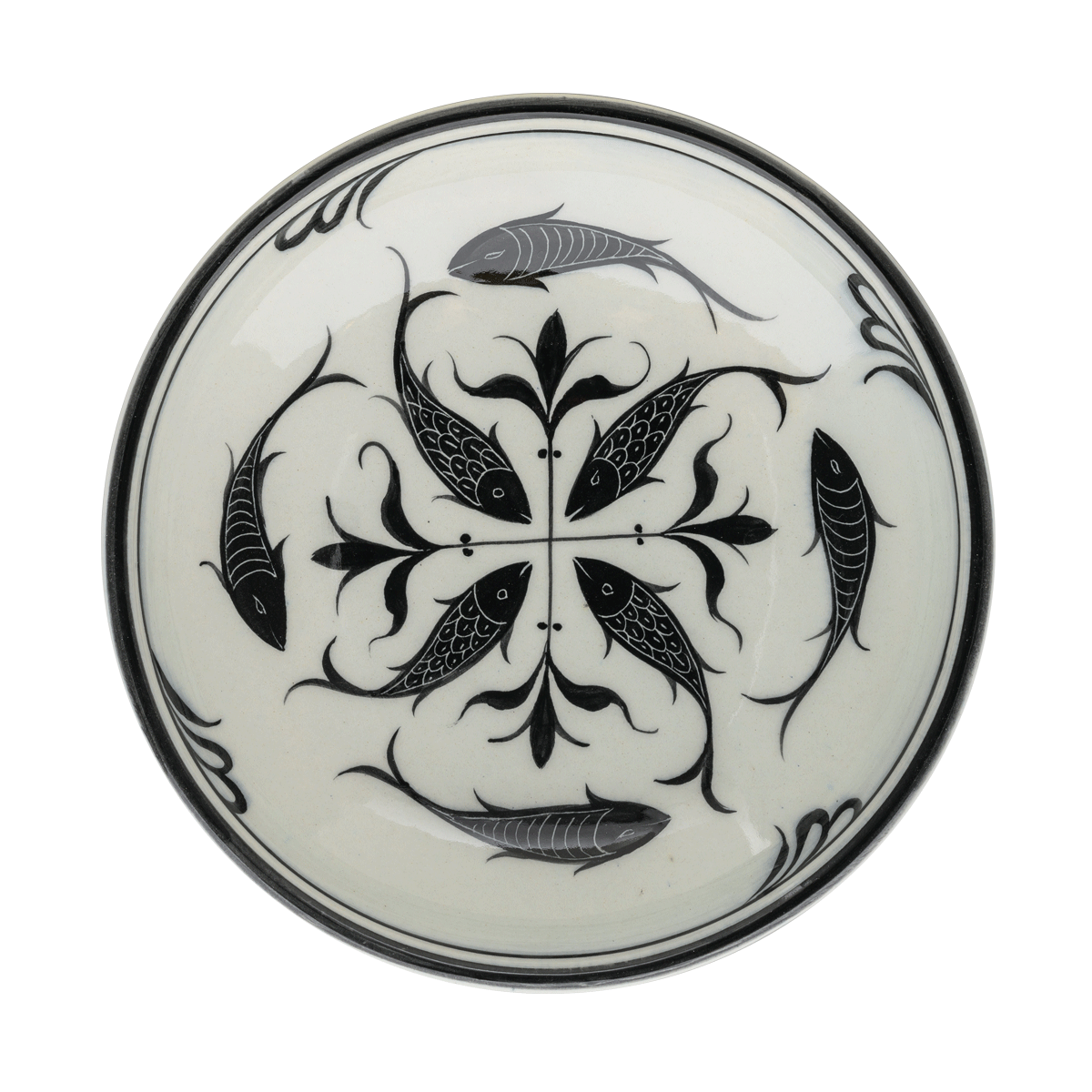 Selçuklu Balık Desenli Beyaz Kenarsız Tabak (19cm)