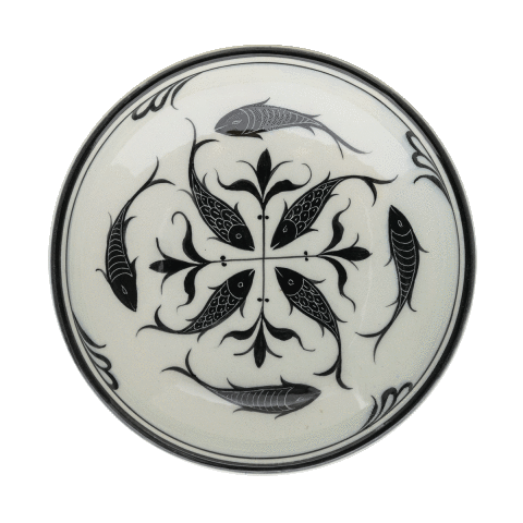 Selçuklu Balık Desenli Beyaz Kenarsız Tabak (19cm)