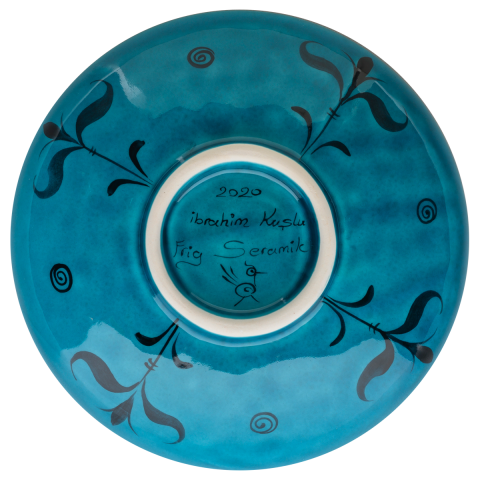 Selçuklu Balık Desenli Kenarsız Turkuaz Tabak (19cm)