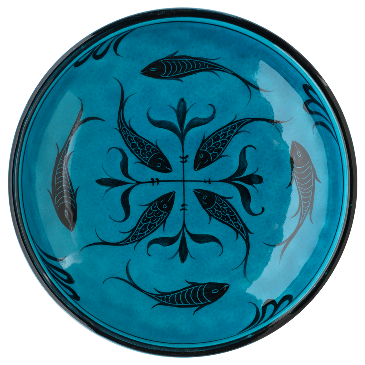 Selçuklu Balık Desenli Kenarsız Turkuaz Tabak (19cm)