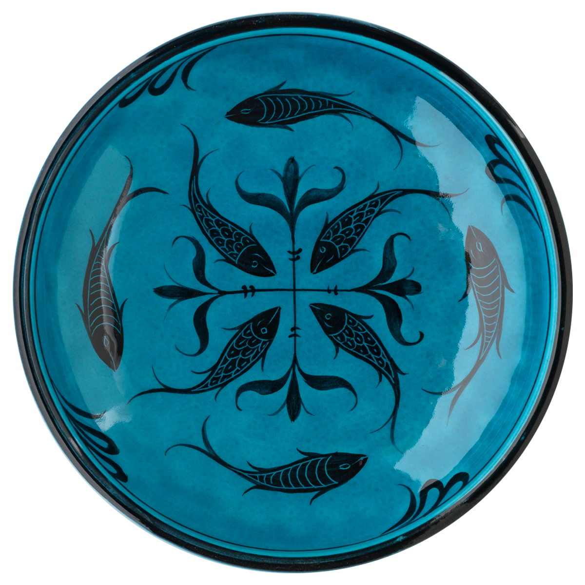 Selçuklu Balık Desenli Kenarsız Turkuaz Tabak (19cm)