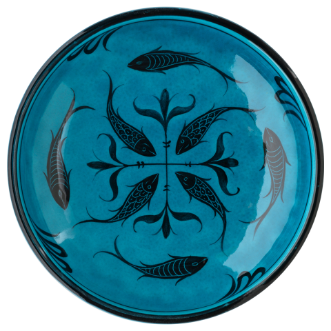 Selçuklu Balık Desenli Kenarsız Turkuaz Tabak (19cm)