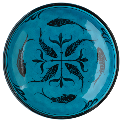 Selçuklu Balık Desenli Kenarsız Turkuaz Tabak (19cm)