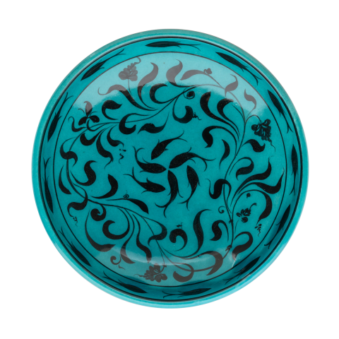 Selçuklu Balık ve Yaprak Desenli Kenarsız Tabak (19cm)