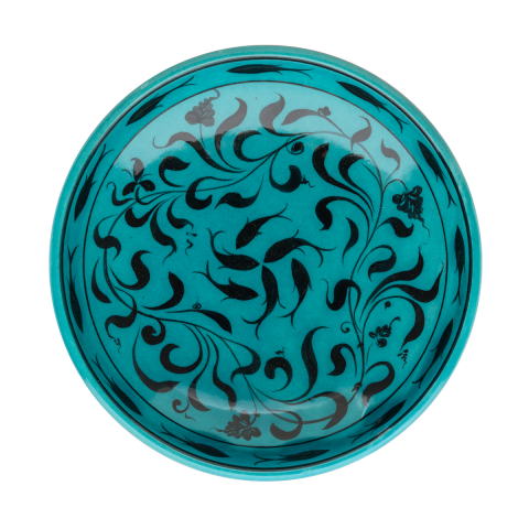 Selçuklu Balık ve Yaprak Desenli Kenarsız Tabak (19cm)