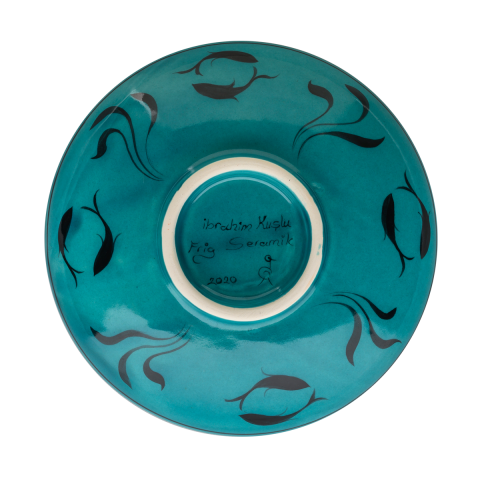Selçuklu Balık ve Yaprak Desenli Kenarsız Tabak (19cm)