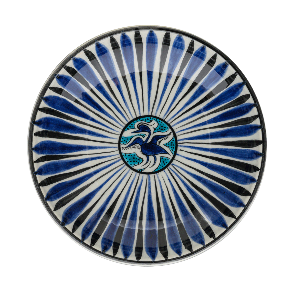 Selçuklu Kuş ve Parmak Desenli Kenarsız Tabak (19cm)