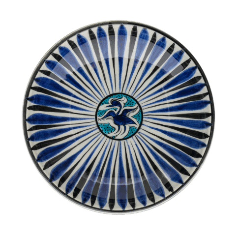 Selçuklu Kuş ve Parmak Desenli Kenarsız Tabak (19cm)