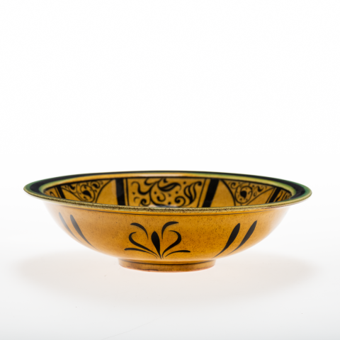 Selçuklu Stilize Doğa Motifli Sarı Tabak (23cm)