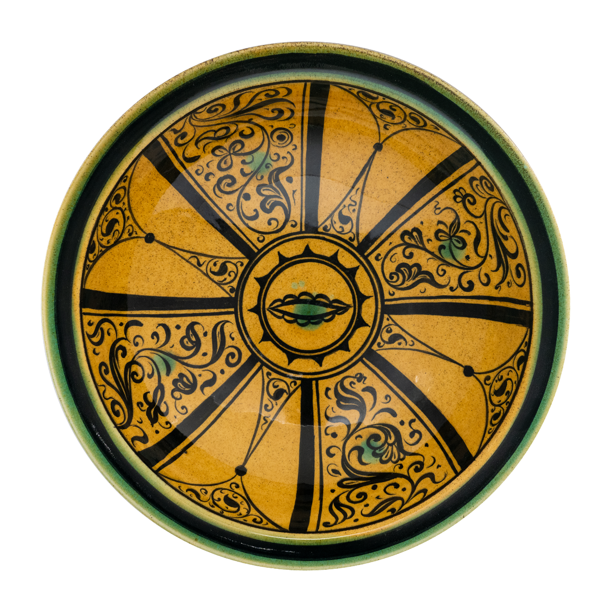 Selçuklu Stilize Doğa Motifli Sarı Tabak (23cm)