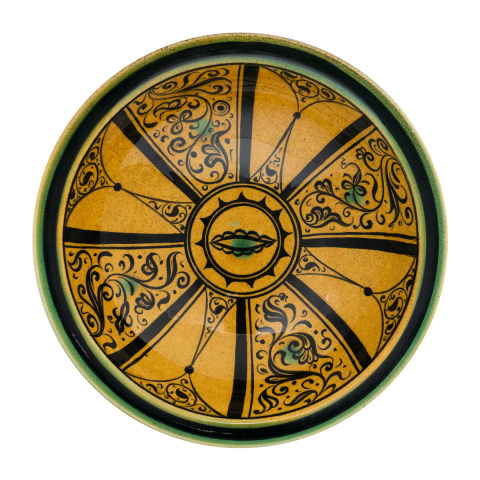 Selçuklu Stilize Doğa Motifli Sarı Tabak (23cm)