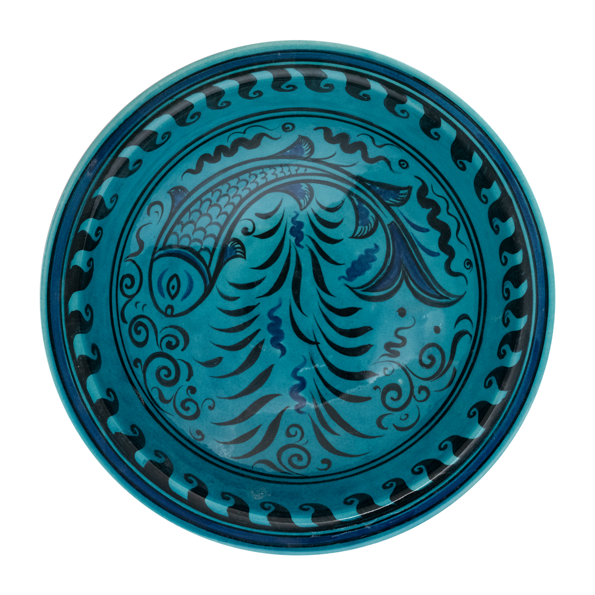 Beylikler Dönemi Balık Motifli Turkuaz Tabak (23cm)