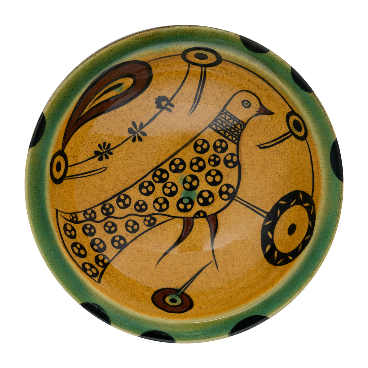 Selçuklu Kuş Figürlü Sarı Tabak (23cm)