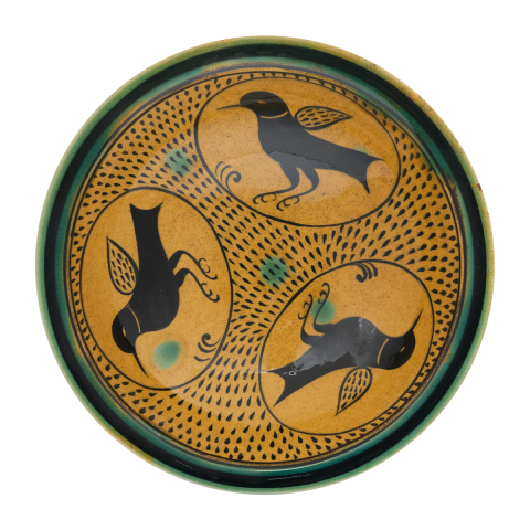 Selçuklu Fırça Darbeli Kuş Figürlü Tabak (23cm)