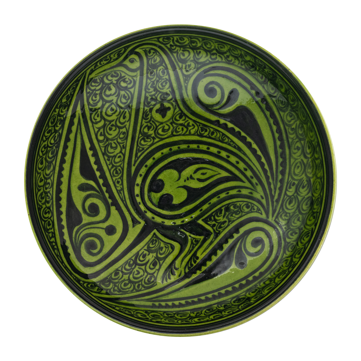 Selçuklu Salyangoz Zeminli Stilize Kuş Desenli Yeşil Tabak (19cm)