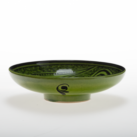 Selçuklu Salyangoz Zeminli Stilize Kuş Desenli Yeşil Tabak (19cm)