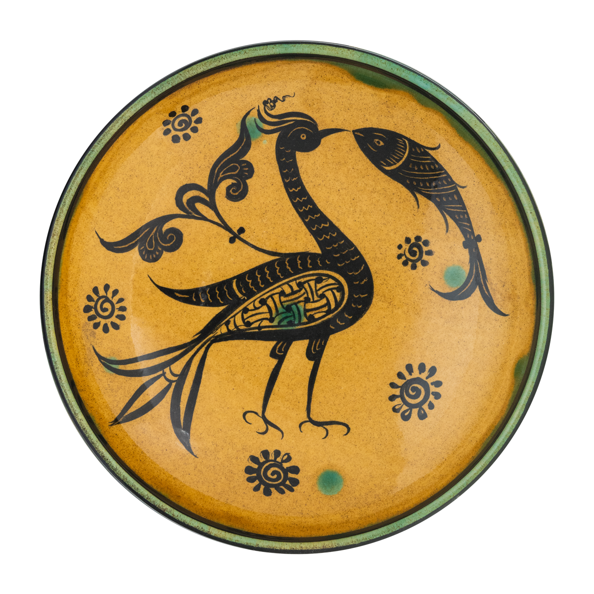 Selçuklu Stilize Balıkçıl Kuş Desenli Tabak (19cm)