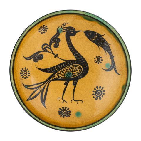 Selçuklu Stilize Balıkçıl Kuş Desenli Tabak (19cm)