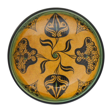 Selçuklu Stilize Doğa Motifli Sarı Ayaklı Tabak (23cm)