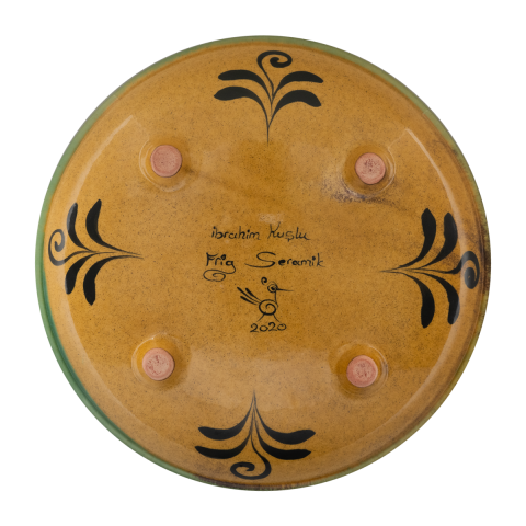 Selçuklu Stilize Yaprak ve Kuş Motifli Ayaklı Tabak (23cm)