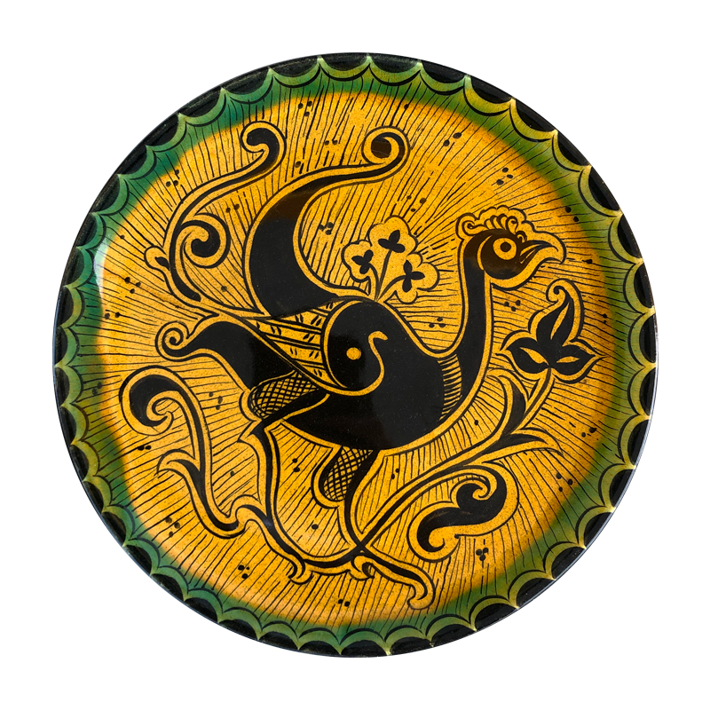 Stilize Kuş Desenli Selçuklu Düz Tabak (25cm)