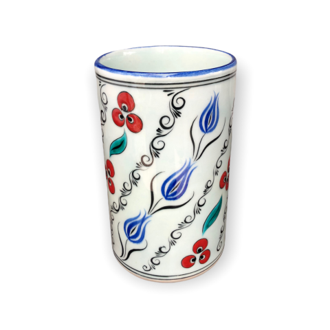 İznik Renkli Dönem Mavi Lale Desenli Vazo