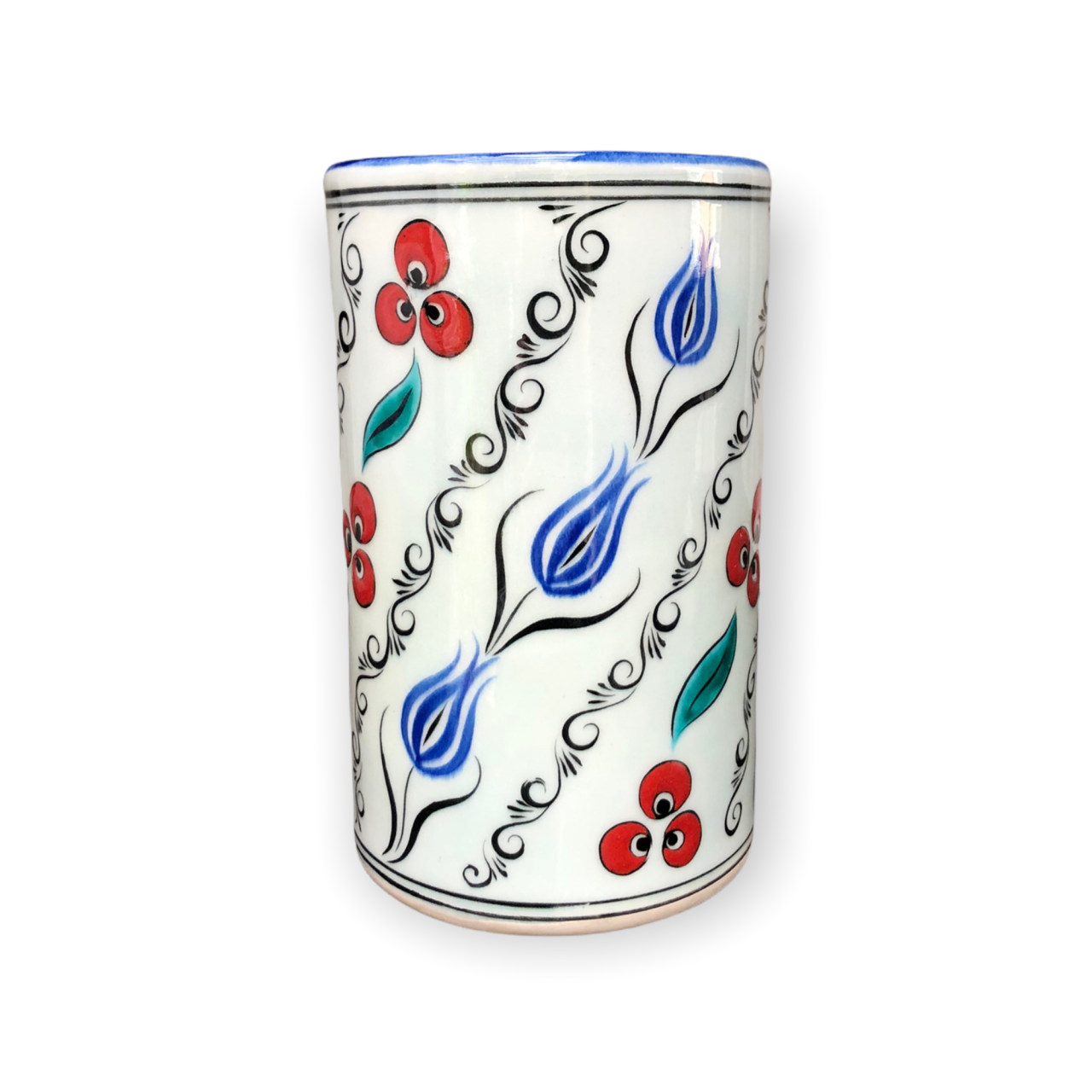 İznik Renkli Dönem Mavi Lale Desenli Vazo