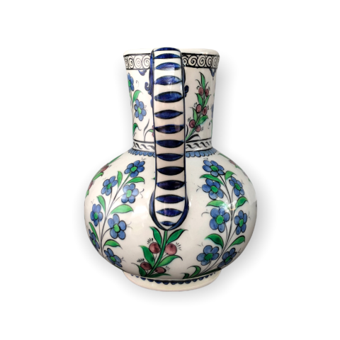 İznik Mavi Çiçek Desenli Saplı Sürahi