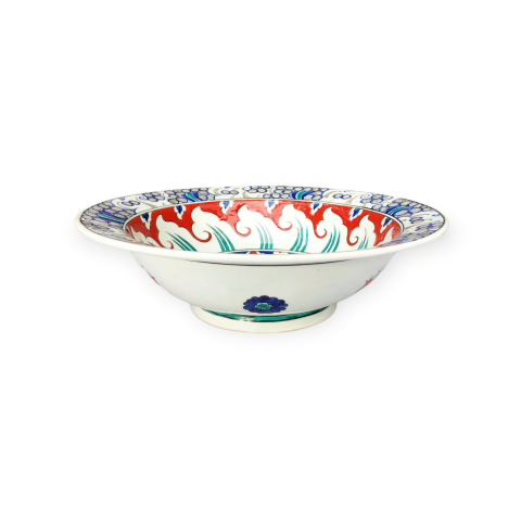 İznik Renkli Dönem Helezon ve Lale Desenli Kase (38cm)