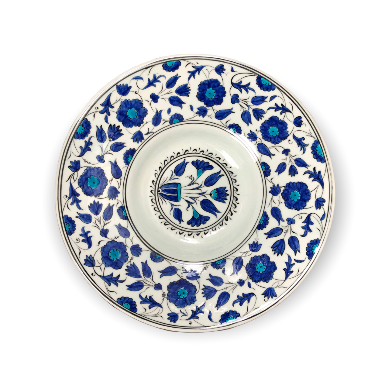 İznik Renkli Dönem Mavi Çiçekli Tondino Tabak (30cm)
