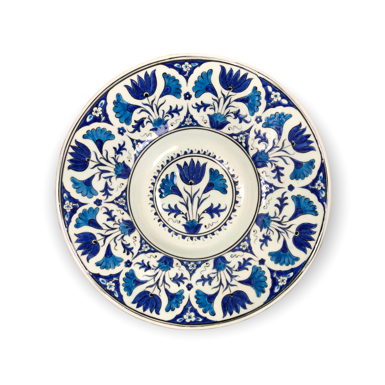 İznik Renkli Dönem Mavi Yaprak Desenli Tondino Tabak (30cm)