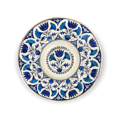 İznik Renkli Dönem Mavi Yaprak Desenli Tondino Tabak (30cm)