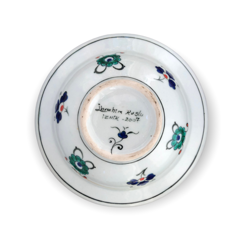 İznik Renkli Dönem Kırmızı ve Yeşil Çiçekli Tabak (19cm)