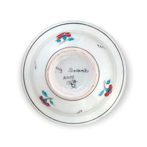 İznik Renkli Dönem Mavi Kuş Desenli Tabak (19cm)