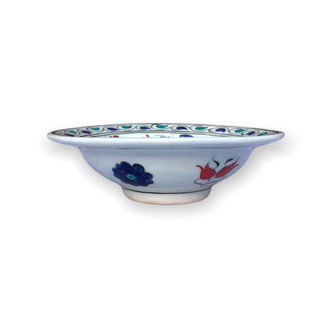 İznik Renkli Dönem Mavi Lale Bahçesi Desenli Tabak (19cm)