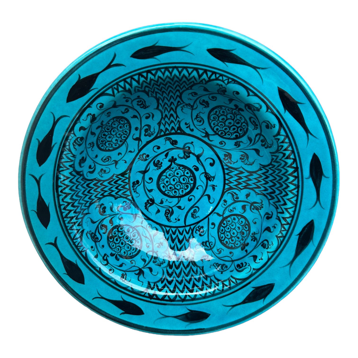 Selçuklu Dönemi Nar ve Balık Desenli Tabak 19cm